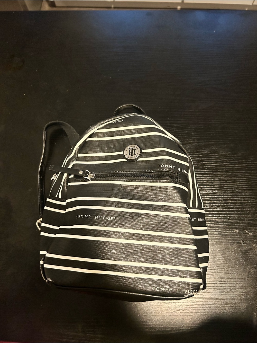 Tommy Hilfiger Black and White Striped Mini Backpack